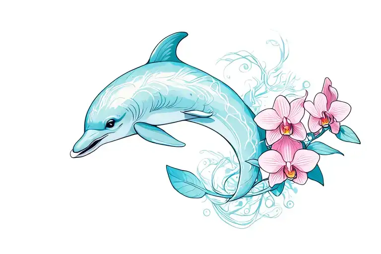 Dolphin And Orchid Intertwined
