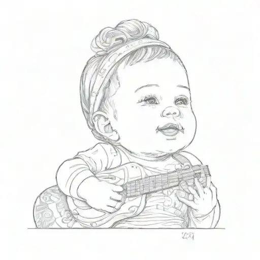 A Baby Holding An Acoustic Guitar