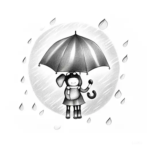 Girl Holding Sock Monkey Umbrella Under Rain