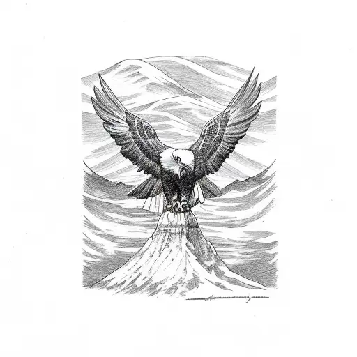 Polish Bald Eagle With Flags And Mountains In Back