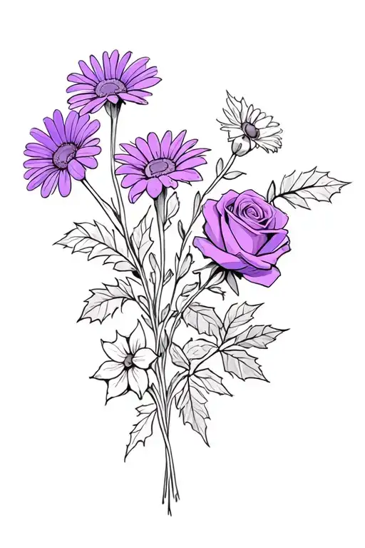 A Bouquet Of 3 Violet 1 Daisy 1 Rose And 1 Holly