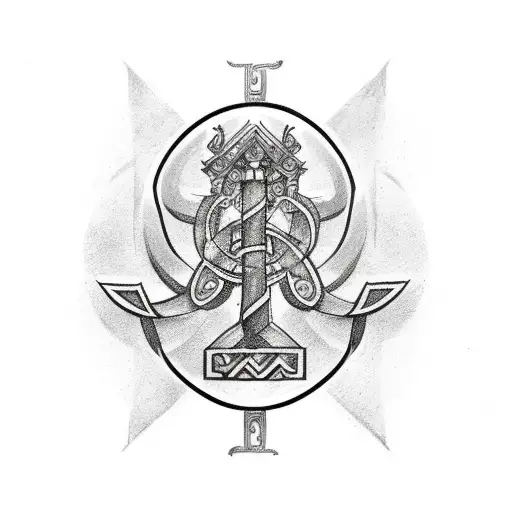 Nordic Back Tattoo With Thick Lines And Some Old Greek Symbols