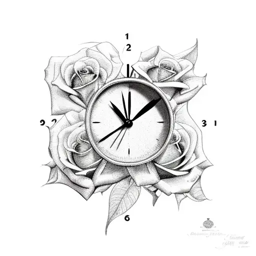 Heart And Rose And Clock