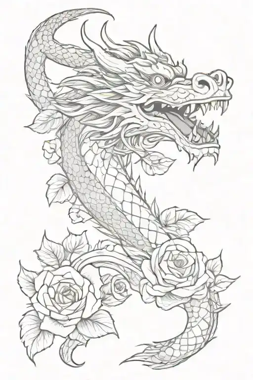 Chineze Dragon With Roses