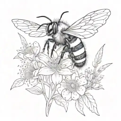 Bumble Bee And Wild Flowers Growing