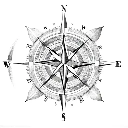 Compass With Long Arrow And Flowers