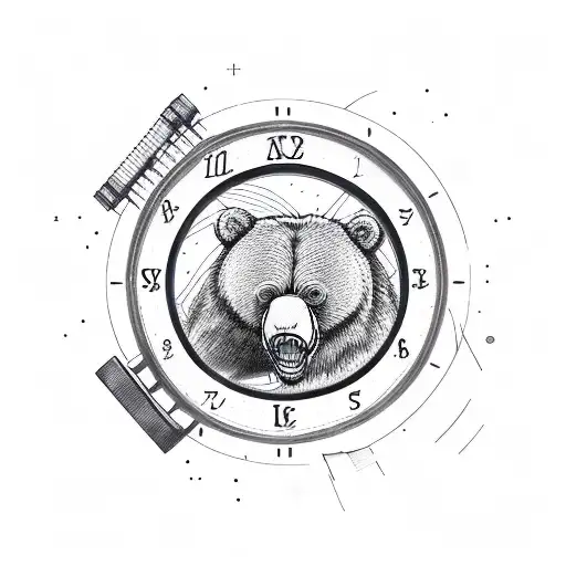 Roaring Bear Breaking Through A Clock With Gears