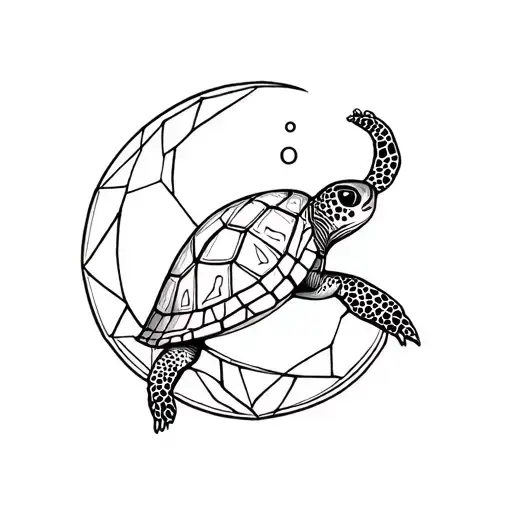 Simple Moon And Geometric Turtle