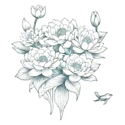 Three Koy Fish Spinning Around One Water Lily Flower