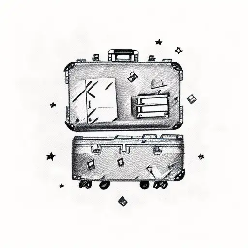 A Sketch Of A Suitcase Covered In Disney Stickers From Different Travel Destinations