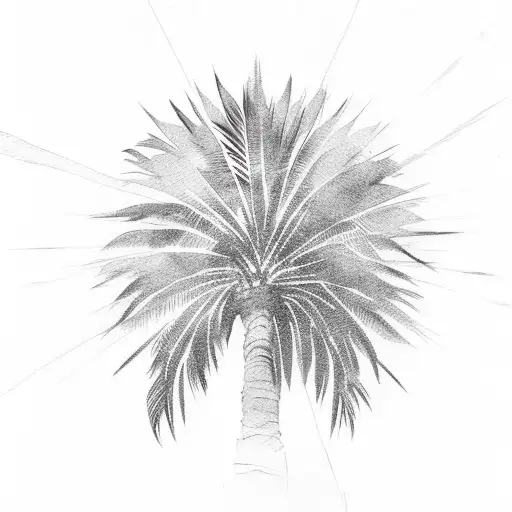 Sketch-style Palm Tree And Sun Design With A Watercolor Background