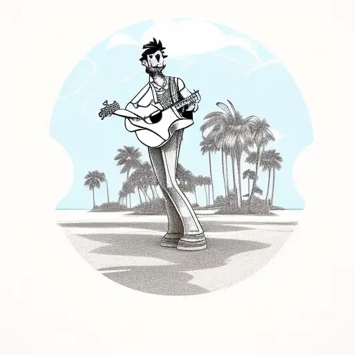 A Disney Character Playing A Guitar Under A Sunlit Palm Tree