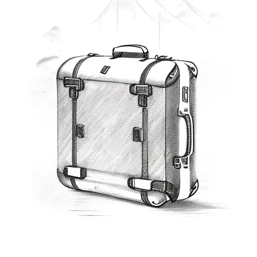 A Detailed Sketch Of A Vintage Suitcase Filled With Souvenirs From Different Countries