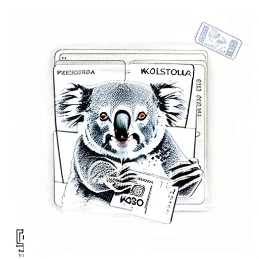 A Sketch Of A Koala Holding A Passport With Various Travel Stamps