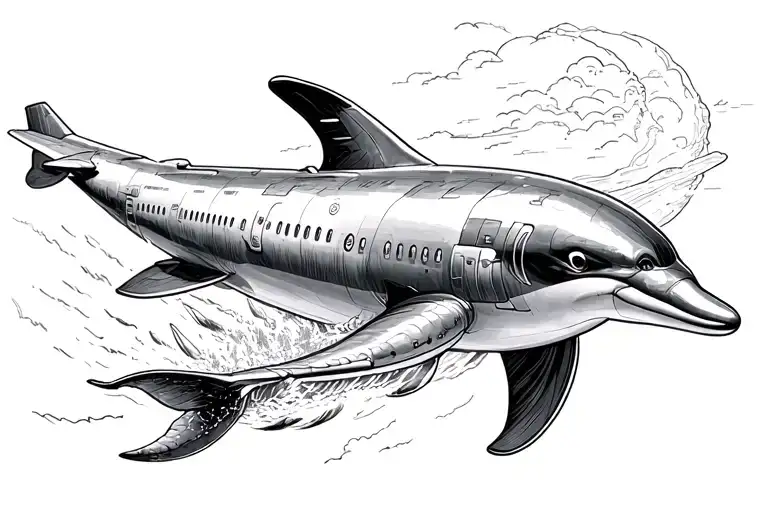 A Plane Flying And A Dolphin Swimming Gracefully