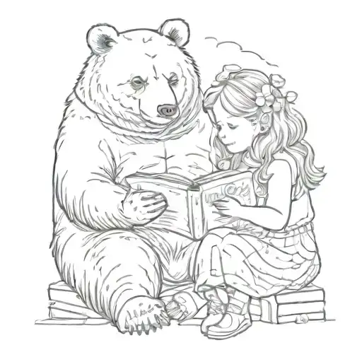 A Bear And A Girl Are Reading A Book