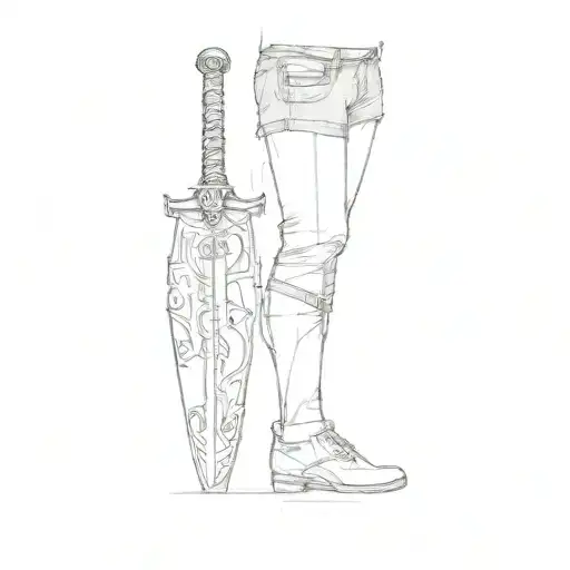 A Tattoo Of A Sword On The Leg