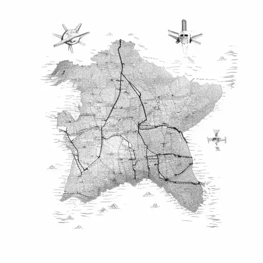 An Airplane Flying Over A Map With Flags Marking Different Destinations