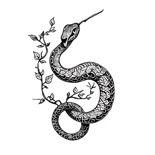 Simple Delicate Snake Made From Vines Fine Line