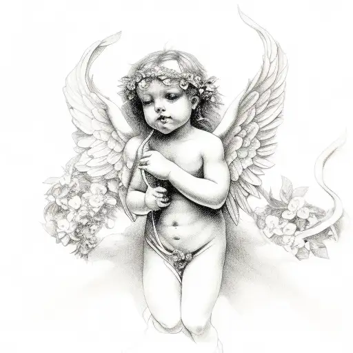 Cherub Angle With Vines Around Arm And Wrist With A Cross