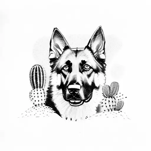 German Shepherd With Cactus