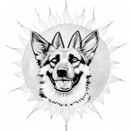 German Shepherd With Cactus And Sun