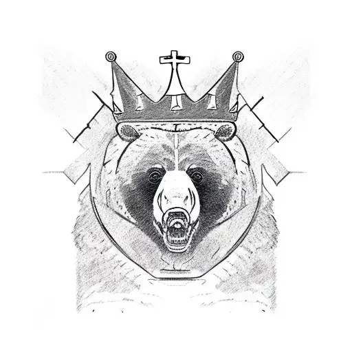 Bear Head With Crown And Crucifix Necks
