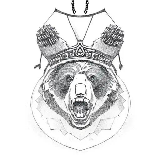 Bear Head With Crown And Crucifix Necklace