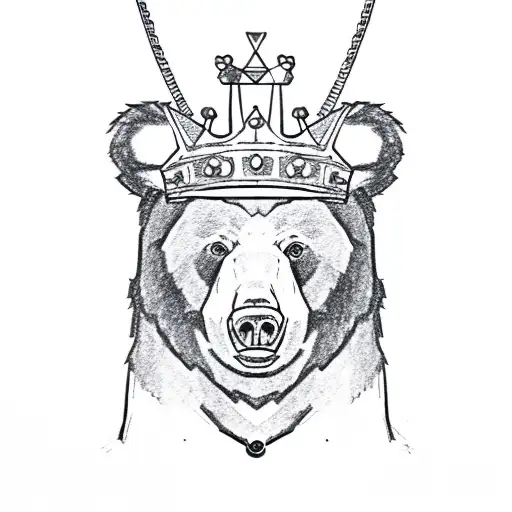 Bear Head With Crown And A Cross Necklace
