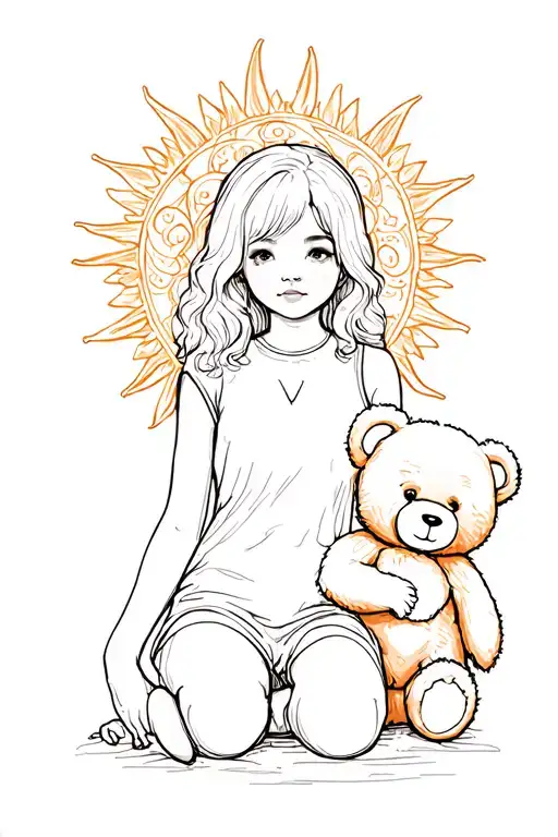 Daughter Sun And Teddy Bear
