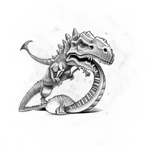 Create A Tattoo Of A Dinosaur Playing A Musical Instrument Inspired By Cry Dinosaur