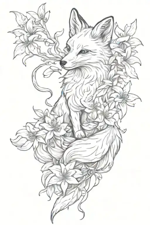 Japanese Fox Playing With Lily Flowers