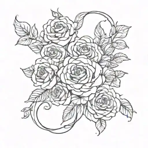 Circle Ring Of Several Small Roses Around A Center Flourish Design