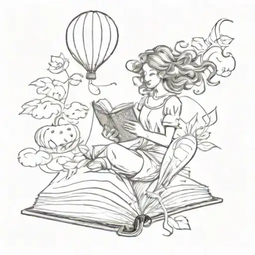 Open Book With A Pumpkin And A Girl With Baloon Sprouting Out Of It