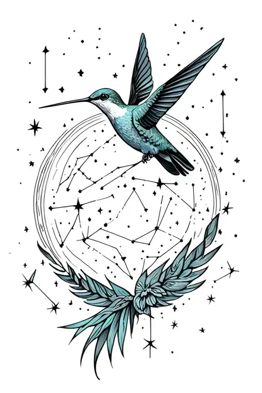 Hummingbird Surrounded By Constellations