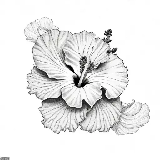 Hibiscus Flower With Lavender Flowers Black And White With Snake Involved