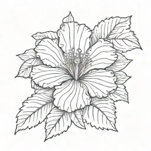 Hibiscus With Leaves Sunset Over Lake