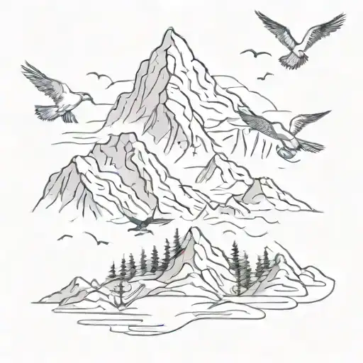 Mountain With Birds Flying Away