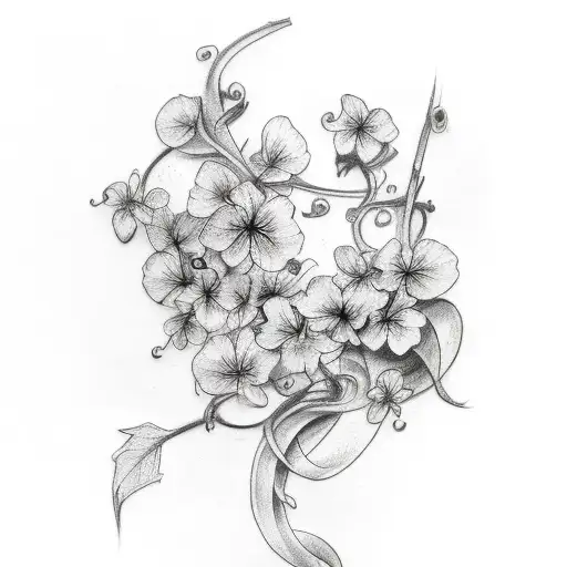 A Sketch Style Tattoo Of A Vine Of Violets Wrapping Around The Arm