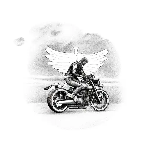 Motorcyclist With Angel In Background