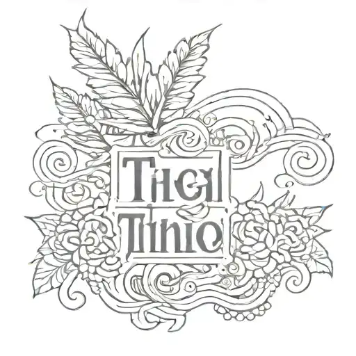 Small Sketch Style Tattoo On Thigh With Thai Phrase And Lettering