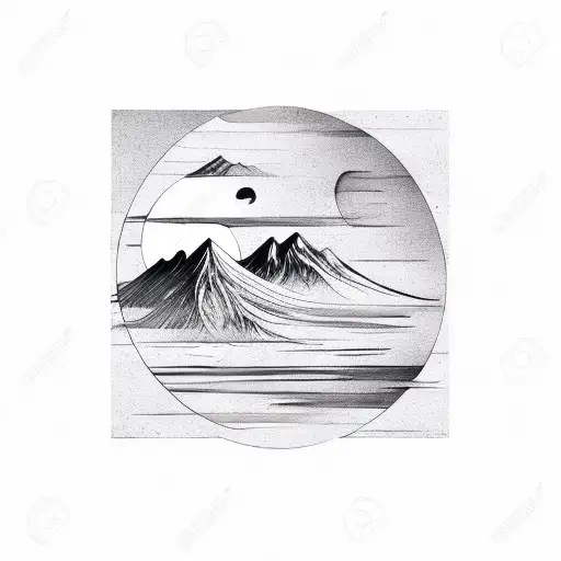 Arabic Calligraphy With Mountain And Moon