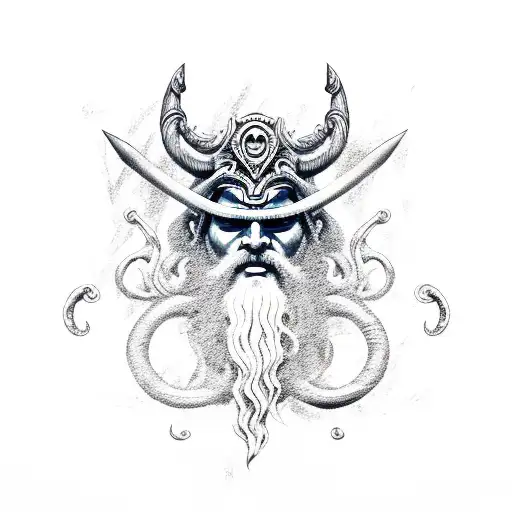 Poseidon God Of The Sea With Trident And Dagger Through His Eye