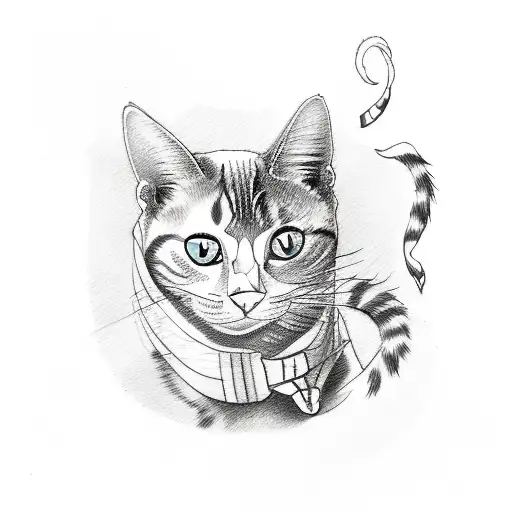 A Sketch Style Tattoo Of A Cat Artist Painting Lavender Fields