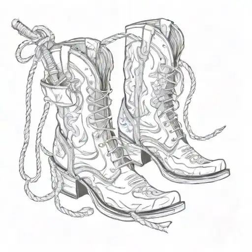 Cowboy Boots Holding A Lasso