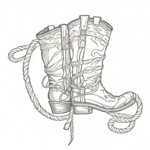 Cowboy Boots Holding A Lasso Wrapped Around Full