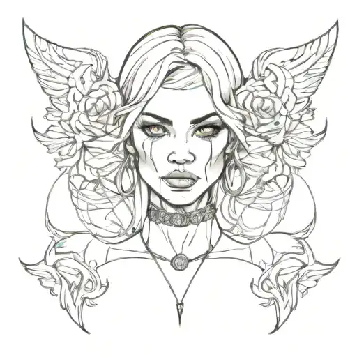 Woman's Face Gangster Chest Piece