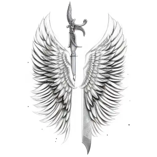 Angel Wings Intertwined With A Sword