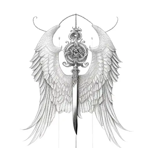 Angel Wings Intertwined With A Sword