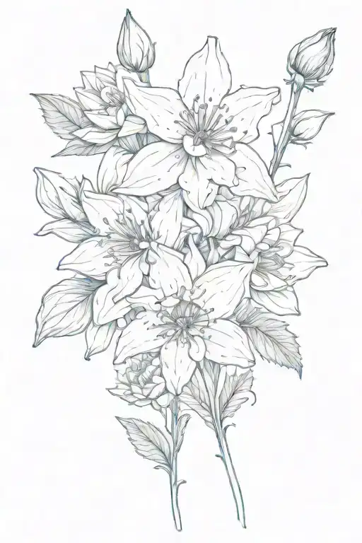 Delphinium And Water Lily Flowers